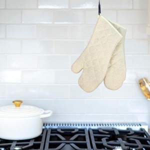 Nouvelle Legende Quilted Cotton Terry Oven Mitts for Baking, BBQ, and Cooking Protection, Heat-Resistant Gloves for Kitchen and Grill, Comfortable Grip, Machine Washable, Reusable, 17-Inch, 1 Pair