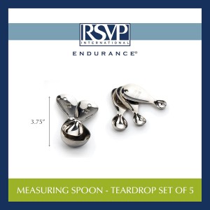 RSVP International Endurance Kitchen Collection Measuring Tools, Dishwasher Safe, Teardrop, 5 Piece, Stainless Steel