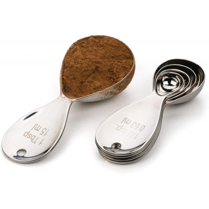 RSVP International Endurance Kitchen Collection Measuring Tools, Dishwasher Safe, Teardrop, 5 Piece, Stainless Steel