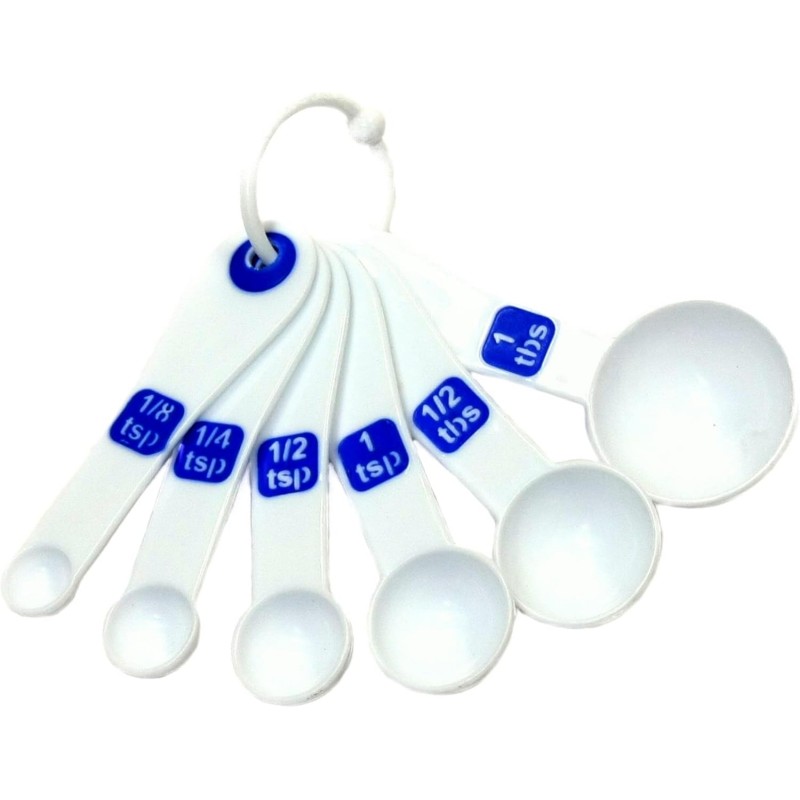 Plastic Measuring Spoon Set, 6 piece set, White and Blue