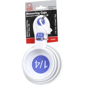 Chef Craft Select Plastic Measuring Cups, 1/4, 1/3, 1/2, and 1 cup, White and Blue