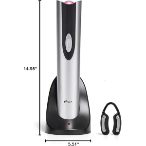 Oster Cordless Electric Wine Bottle Opener with Foil Cutter, Silver