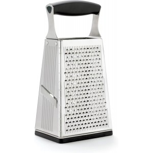 Cuisipro Stainless Steel Cheese Grater with Handle, 4 Sided Box Grater for Kitchen, Ginger Grater Dishwasher Safe, Fruit and Vegetables Slicer, Cheese Shredder for Potato, Chocolate, Parmesan, Ginger