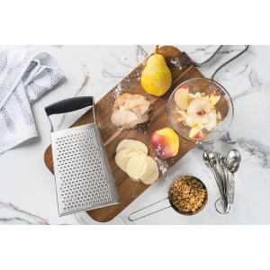 Cuisipro Stainless Steel Cheese Grater with Handle, 4 Sided Box Grater for Kitchen, Ginger Grater Dishwasher Safe, Fruit and Vegetables Slicer, Cheese Shredder for Potato, Chocolate, Parmesan, Ginger