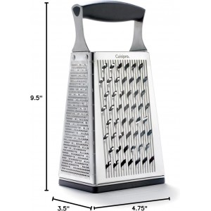 Cuisipro Stainless Steel Cheese Grater with Handle, 4 Sided Box Grater for Kitchen, Ginger Grater Dishwasher Safe, Fruit and Vegetables Slicer, Cheese Shredder for Potato, Chocolate, Parmesan, Ginger