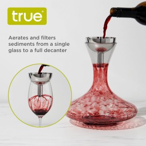 True Fountain Aerating Decanter Funnel, Red and White Wine Funnel with Mesh sediment Strainer, bar accessories, Stainless Steel, 2-Piece set