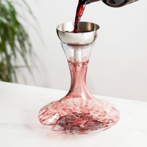 True Fountain Aerating Decanter Funnel, Red and White Wine Funnel with Mesh sediment Strainer, bar accessories, Stainless Steel, 2-Piece set