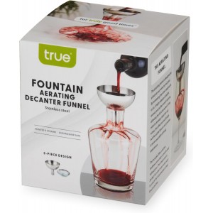 True Fountain Aerating Decanter Funnel, Red and White Wine Funnel with Mesh sediment Strainer, bar accessories, Stainless Steel, 2-Piece set