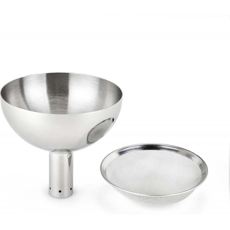 True Fountain Aerating Decanter Funnel, Red and White Wine Funnel with Mesh sediment Strainer, bar accessories, Stainless Steel, 2-Piece set