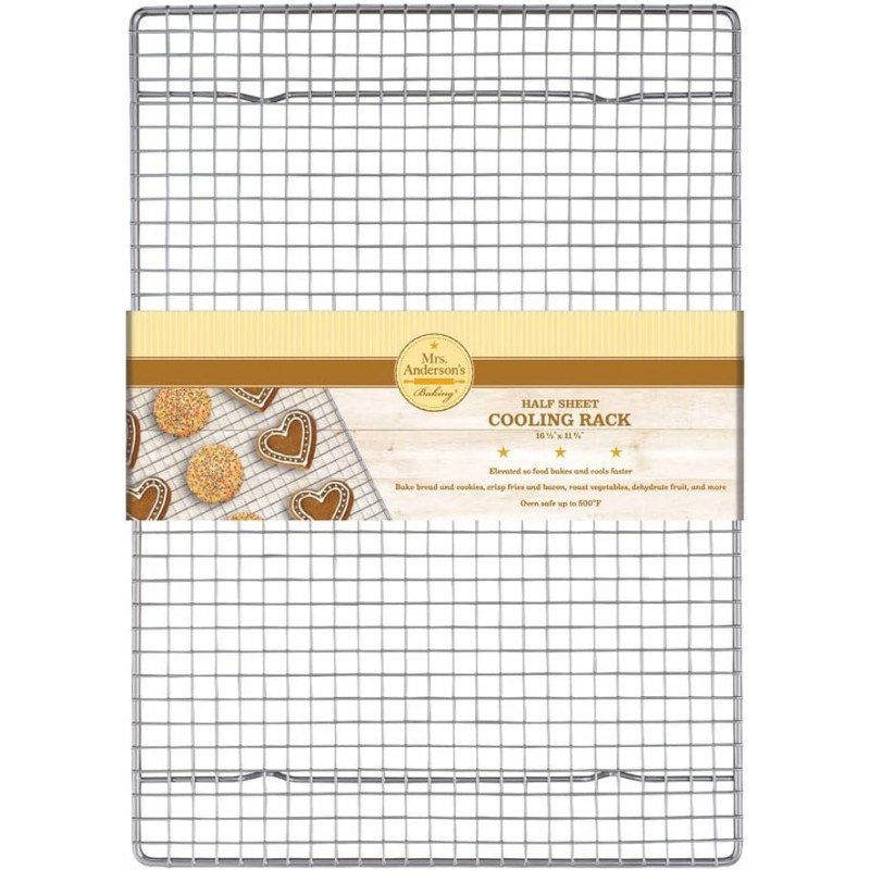 Mrs. Anderson's Baking Professional Cooling Rack, Heavy Duty Steel, Fits Half Sheet Pans, 16.5 x 11.875 x 0.625-Inches