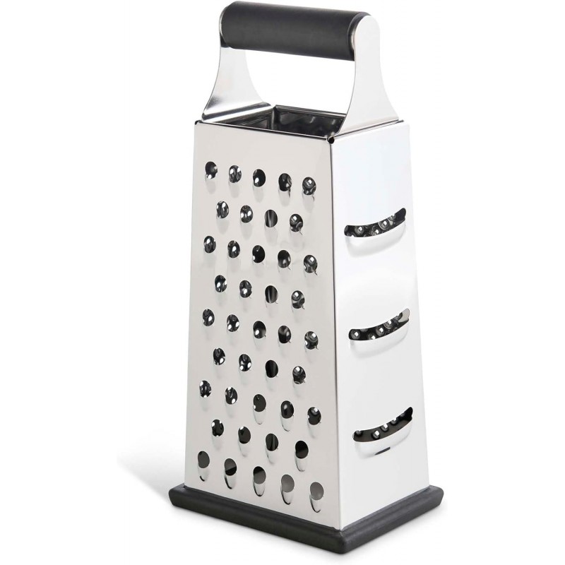 HIC Kitchen Professional Grater Zester, Stainless Steel, Non-Slip Base and Handle, 4 Multi-Grating Surfaces