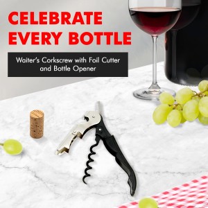 Chef Craft Select Waiters Corkscrew with Foil Cutter and Bottle Opener, 5 inches in Length, Stainless Steel/Black