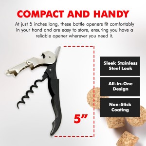 Chef Craft Select Waiters Corkscrew with Foil Cutter and Bottle Opener, 5 inches in Length, Stainless Steel/Black