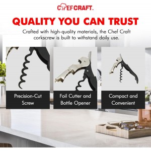 Chef Craft Select Waiters Corkscrew with Foil Cutter and Bottle Opener, 5 inches in Length, Stainless Steel/Black