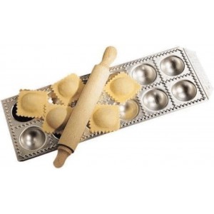 Eppicotispai 12-Hole Aluminum Round Ravioli Maker with Rolling Pin