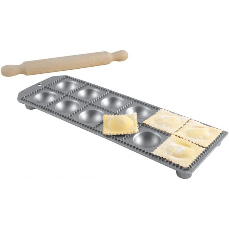 Eppicotispai 12-Hole Aluminum Round Ravioli Maker with Rolling Pin