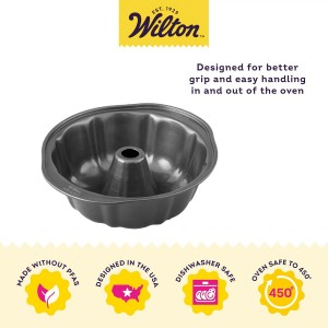 Wilton Gold Non-Stick 9.49 in Fluted Tube Cake Pan, Cold-Rolled Steel Bakeware, Made without PFAS, Packaging May Vary