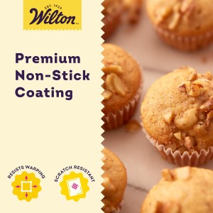 Wilton Gold Non-Stick 24-cup Muffin Pan, Cold-Rolled Steel Bakeware, Made without PFAs, 16 x 10 x 1 in., Packaging may Vary