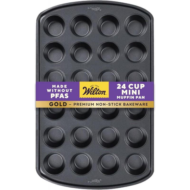 Wilton Gold Non-Stick 24-cup Muffin Pan, Cold-Rolled Steel Bakeware, Made without PFAs, 16 x 10 x 1 in., Packaging may Vary