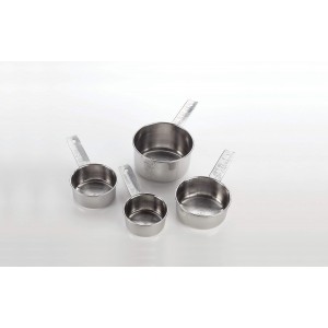 American Metalcraft MCL4 Flat-Handled Stainless Steel Measuring Cup Set - Four Sizes 1/4 1/3 1/2 1 Cup - Durable 200 Series Stainless Steel – For Bakery, Commercial Kitchen, Catering & Foodservice
