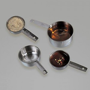 American Metalcraft MCL4 Flat-Handled Stainless Steel Measuring Cup Set - Four Sizes 1/4 1/3 1/2 1 Cup - Durable 200 Series Stainless Steel – For Bakery, Commercial Kitchen, Catering & Foodservice