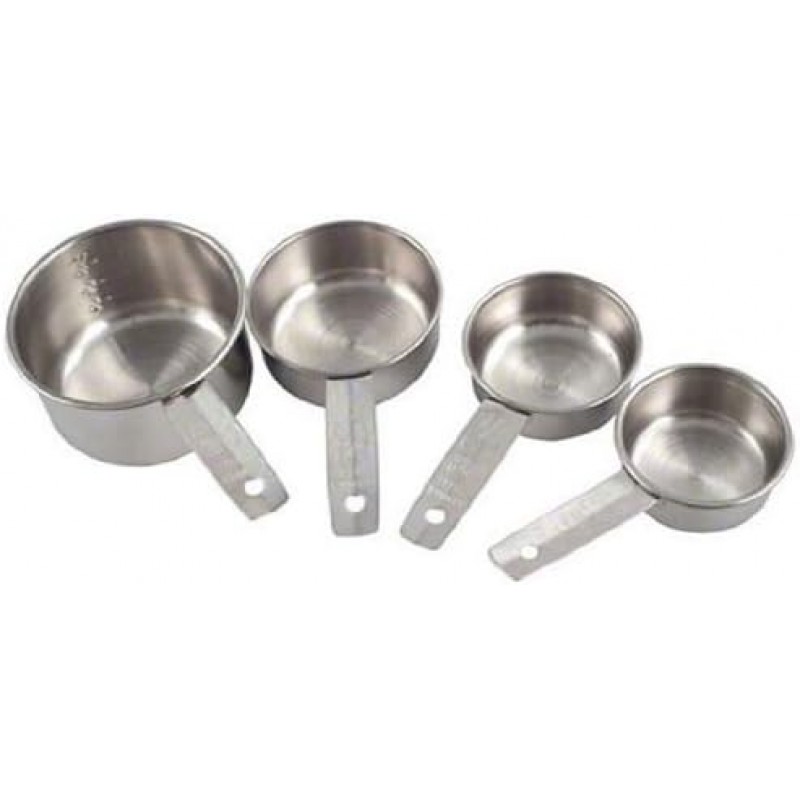 American Metalcraft MCL4 Flat-Handled Stainless Steel Measuring Cup Set - Four Sizes 1/4 1/3 1/2 1 Cup - Durable 200 Series Stainless Steel – For Bakery, Commercial Kitchen, Catering & Foodservice