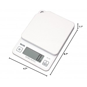 Tanita KD-187 WH Cooking Scale, 0.3 oz (1 g) Units of Up to 2.2 lbs (1 kg), Includes Hook Holes for Convenient Storage, White, Kitchen Scale, Cooking, Digital