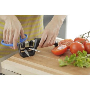 Smith’s 50101 Pull-Thru Knife & Scissor Sharpener – Black/Silver – Pull-Thru Knife Sharpener – Left & Right-Handed Scissor Sharpener – Coarse & Fine Sharpening Slots – Straight & Serrated Blades