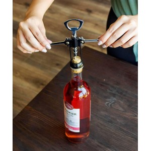 Evriholder Winged Corkscrew for Wine Bottles, Easy Manual Cork Remover, Multi-Purpose Opener for Beer and Soft Drinks, Ergonomic Handle, Stainless Steel, Dishwasher Safe, Black