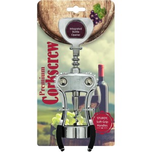 Evriholder Winged Corkscrew for Wine Bottles, Easy Manual Cork Remover, Multi-Purpose Opener for Beer and Soft Drinks, Ergonomic Handle, Stainless Steel, Dishwasher Safe, Black