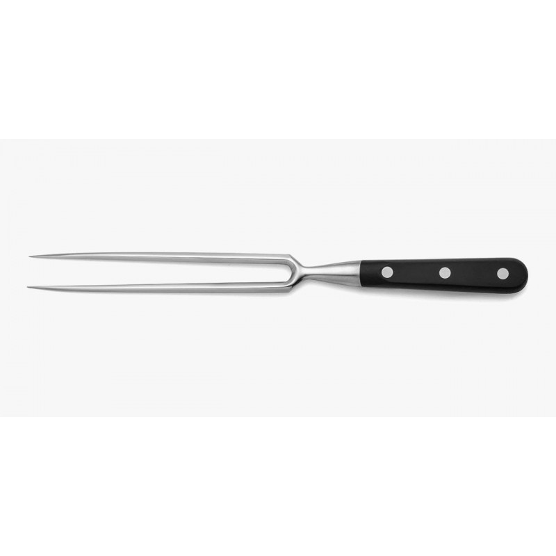 Arcos Forged Carving Fork 7 Inch Nitrum Stainless Steel. 180 mm Blade. Very useful utensil that provides absolute stability for chopping roast meat with a carving knife. Series Riviera. Color Black