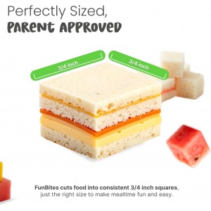FUNBITES Sandwich Cutter for Kids Lunch, Mini Cookie Cutters, Bento Box Accessories, Cuts Food into Bite-Size Shapes for Toddler Lunch, Great for picky eaters - Green Squares 1pk
