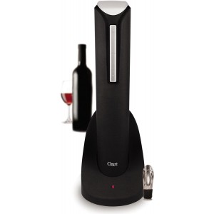 Ozeri Pro Electric Wine Bottle Opener in Black, with Wine Pourer, Stopper, Foil Cutter and Elegant Recharging Stand