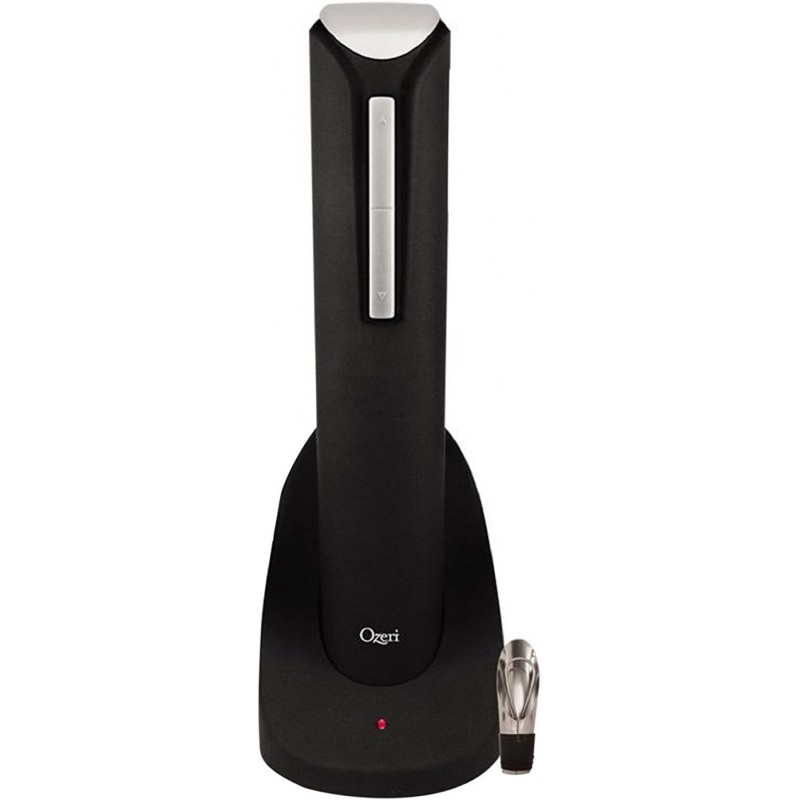 Ozeri Pro Electric Wine Bottle Opener in Black, with Wine Pourer, Stopper, Foil Cutter and Elegant Recharging Stand