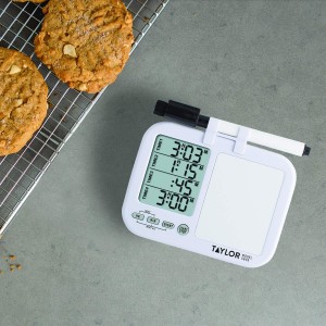 Taylor 5849 Four-Event Digital Timer with Whiteboard for School, Learning, Projects, and Kitchen Tasks, white