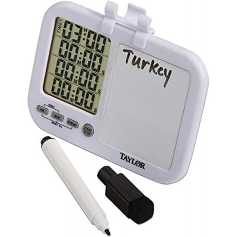 Taylor 5849 Four-Event Digital Timer with Whiteboard for School, Learning, Projects, and Kitchen Tasks, white