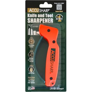 AccuSharp Knife Sharpener, Ergonomic Comfortable Handle, Compact & Easy to Use, Restore and Hone Straight & Serrated Knives, Blaze Orange