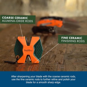 AccuSharp 2-Step Coarse and Fine Rods Knife Sharpener, Hones, Restores & Sharpens Kitchen Knives and All Types of Blades, Keychain Pull Through Knife Sharpener, Blaze Orange