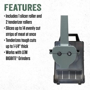 LEM Products BigBite 2-in-1 Jerky Slicer and Tenderizer Attachment for Meat Grinders, Aluminum