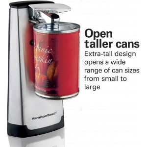 Hamilton Beach Extra-Tall Electric Automatic Can Opener with Easy-Clean Detachable Cutting Lever, Cord Storage, Knife Sharpener, Brushed Stainless Steel (76700)