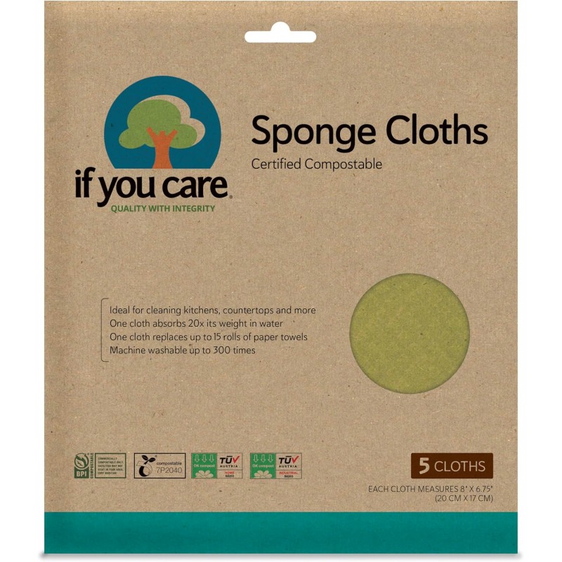 If You Care Sponge Cloths – 5 Count – 100% Natural Cleaning Rags for Kitchen, Bathroom, Home Countertop Surfaces – Absorbent, Reusable, Machine Washable, Compostable