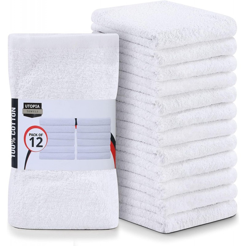 Utopia Towels Kitchen Bar Mops, Pack of 12, 16 by 19 Inches, 100% Cotton Super Absorbent White Towels, Multi-Purpose Cleaning Towels for Home and Kitchen Bars
