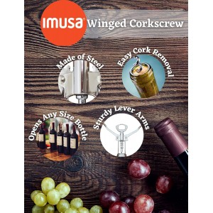 IMUSA USA Winged Corkscrew for Wine and Beer Bottles