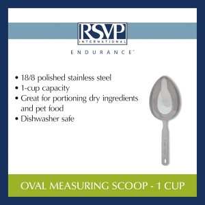 RSVP International Endurance Stainless Steel Measuring Scoop Collection, Oval, 1-Cup