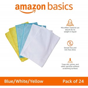 Amazon Basics Microfiber Cleaning Cloths, Ultra Absorbent, Lint Free, Streak Free, Non-Abrasive, Reusable and Washable, 16