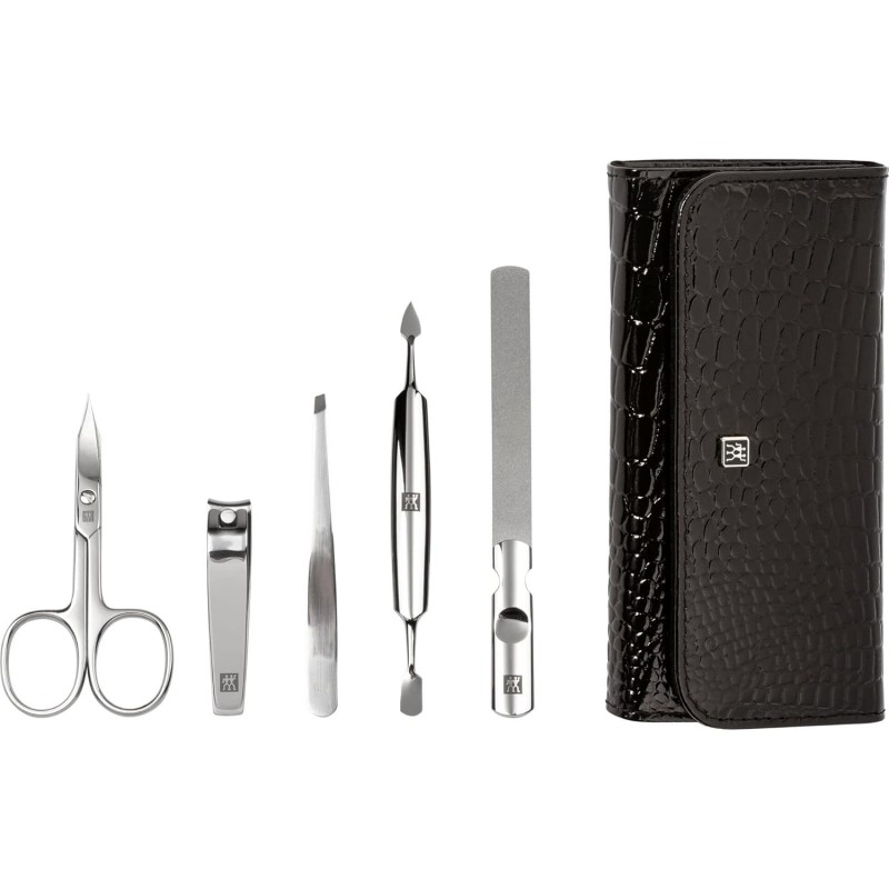 ZWILLING Manicure Set (5-Piece, Scissors, Clippers, Tweezers, Cuticle Pusher, Nail File), Classic, Black