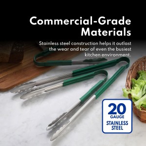 New Star Foodservice 35773 12-Inch Utility Spring Tongs, Stainless Steel, Vinyl Coated, Set of 12, Red