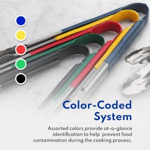 New Star Foodservice 35773 12-Inch Utility Spring Tongs, Stainless Steel, Vinyl Coated, Set of 12, Red