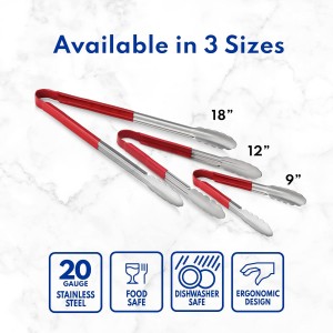 New Star Foodservice 35773 12-Inch Utility Spring Tongs, Stainless Steel, Vinyl Coated, Set of 12, Red