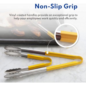 New Star Foodservice 35773 12-Inch Utility Spring Tongs, Stainless Steel, Vinyl Coated, Set of 12, Red